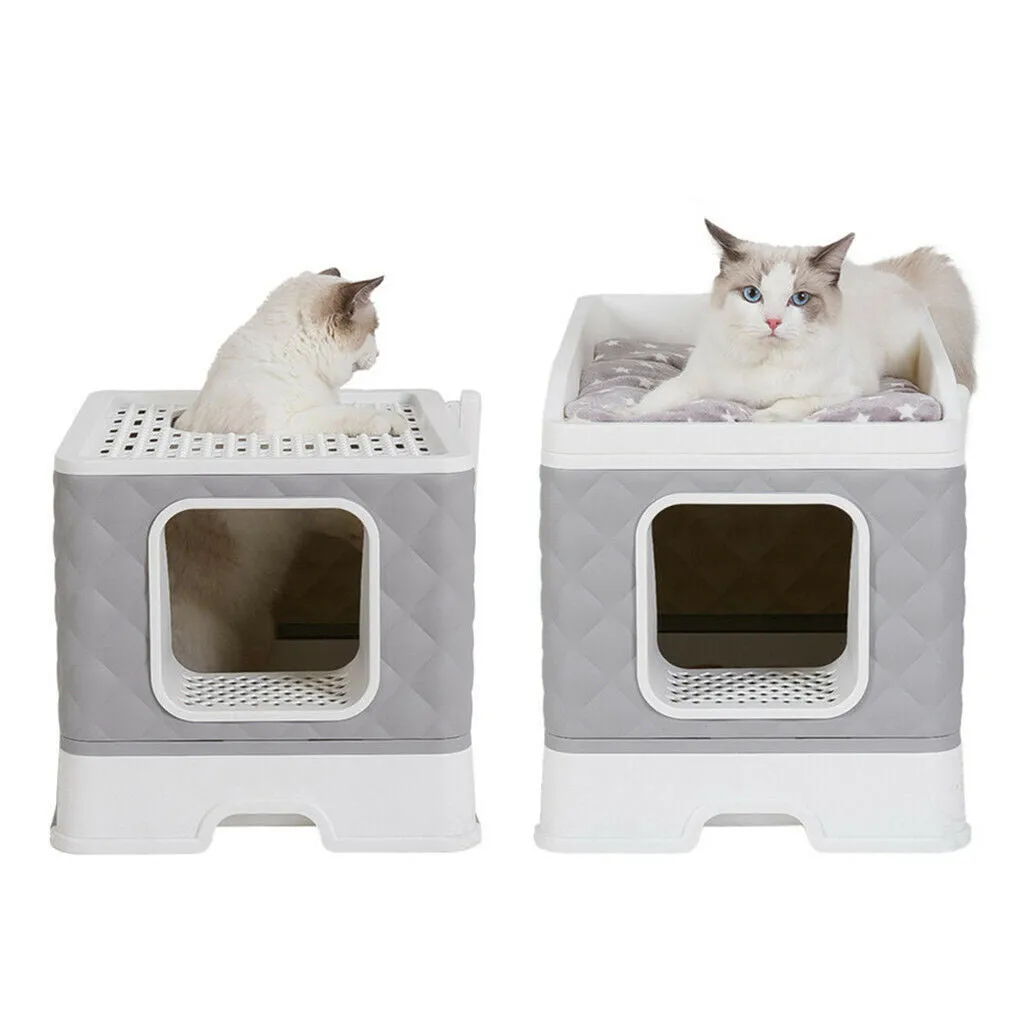 Cat Litter Box Fully Enclosed Kitty Tray Toilet Odor Control Basin Large Cat Bed