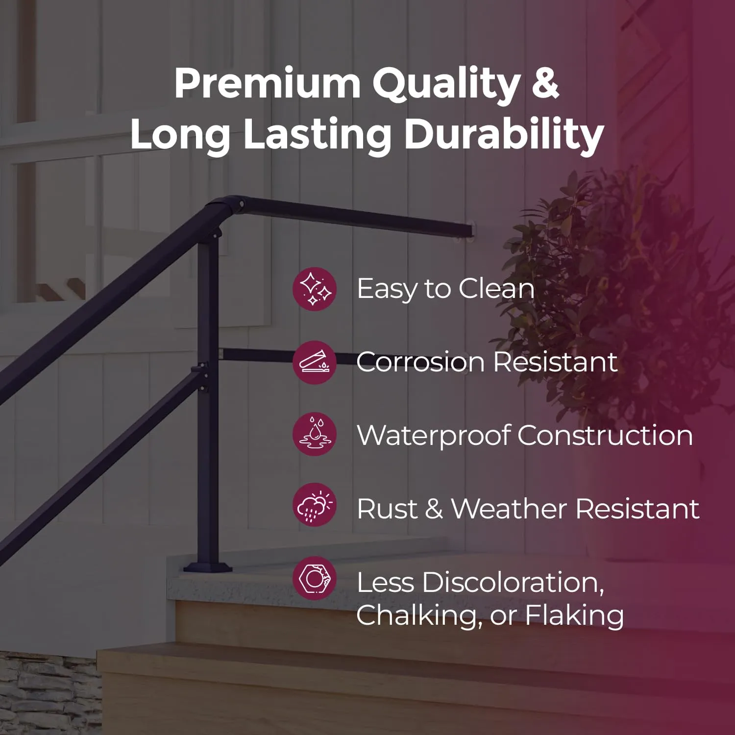 CHR Fence & Rail Hand Rails for Outdoor Steps Extension, 4ft Rectangular Handrail Extension to Wall, Handrails for Step Landings Ideal for Porch, Deck, & Stair Railing Indoor & Outdoor
