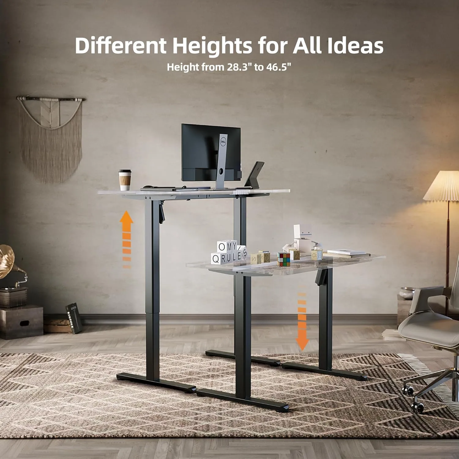 Claiks Standing Desk Frame, Electric Stand Up Desk Legs Frame Workstation Up to 63",T-Shaped Adjustable Standing Computer Desk for Home and Office, (Black Frame only)