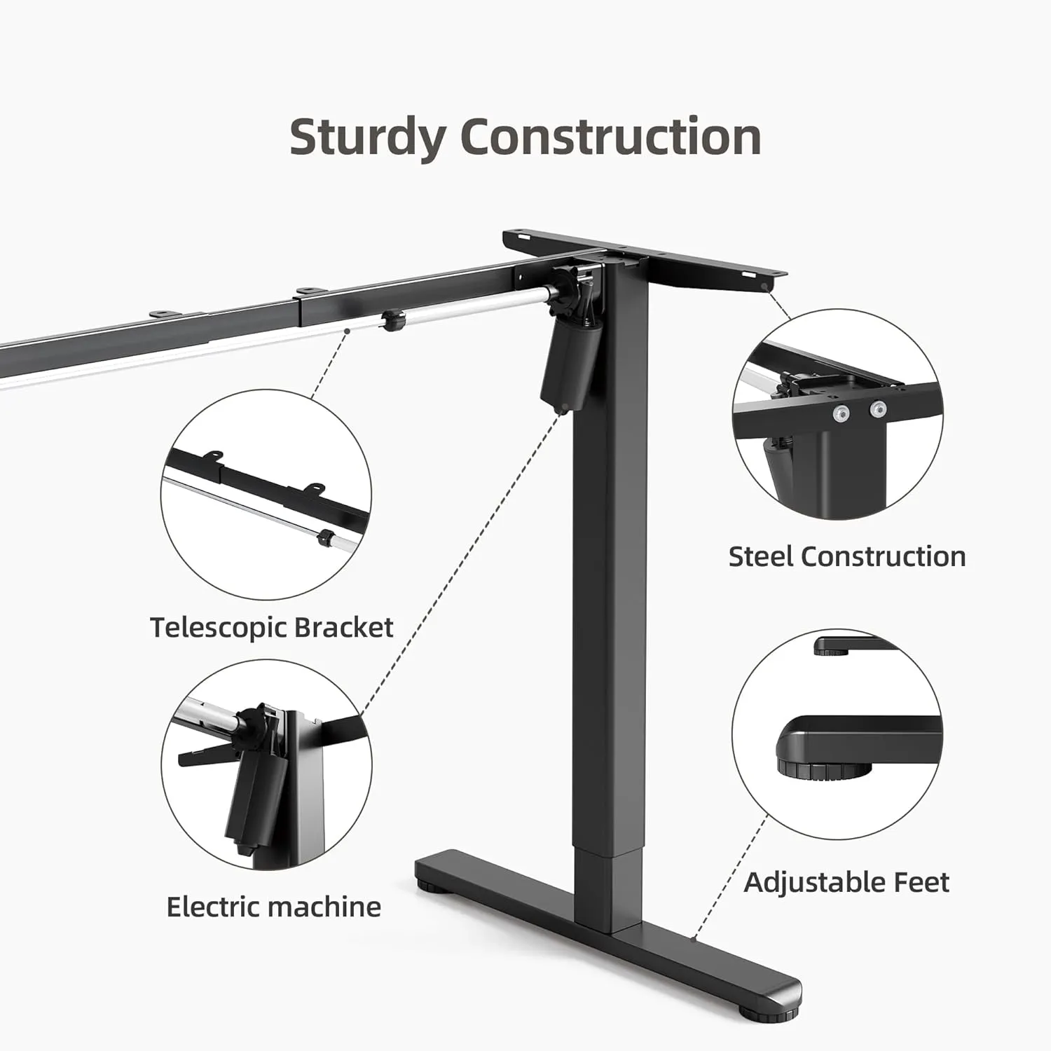 Claiks Standing Desk Frame, Electric Stand Up Desk Legs Frame Workstation Up to 63",T-Shaped Adjustable Standing Computer Desk for Home and Office, (Black Frame only)