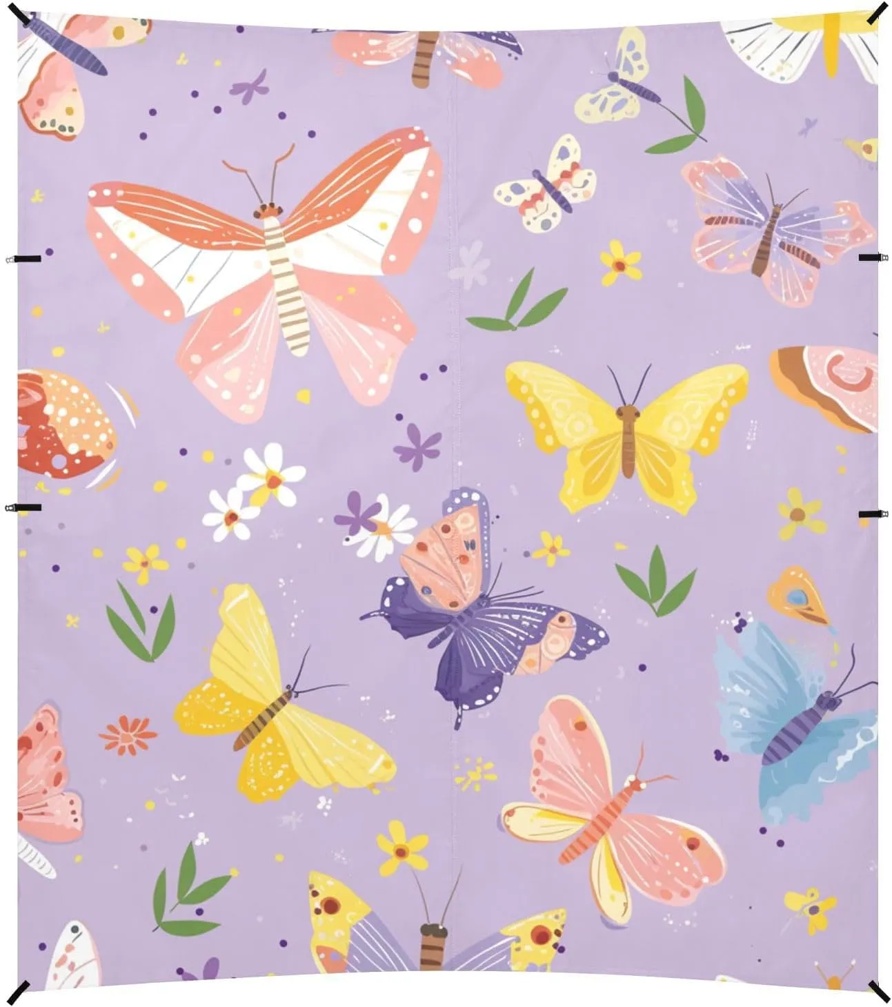 Colorful Butterflies Pattern Foldable Beach Tent UPF50  Waterproof Portable Sun Shelter with Sandbags & Sand Shovel for Backyard and Camping