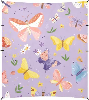Colorful Butterflies Pattern Foldable Beach Tent UPF50  Waterproof Portable Sun Shelter with Sandbags & Sand Shovel for Backyard and Camping
