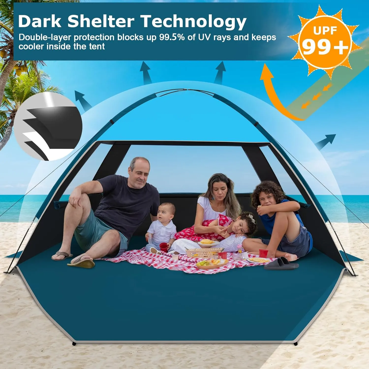 COMMOUDS Beach Tent Sun Shade for 3/4-5/6-7/8-10 Person, UPF 50  Beach Sun Shelter Canopy Tent, Lightweight, Easy Set Up and Carry