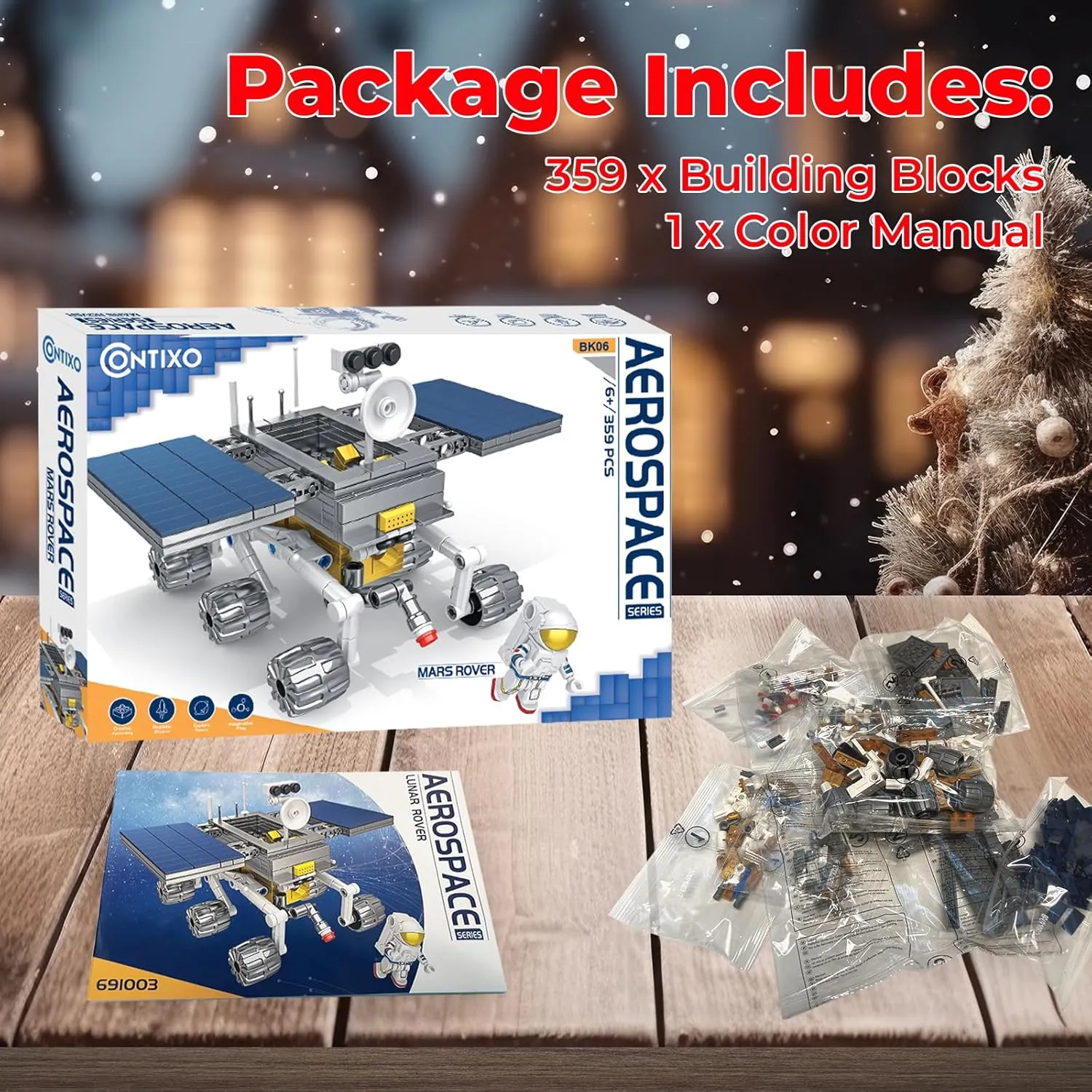 Contixo Building STEM Toys - Space Exploration Building Kit 359 PCS, BK06 Aerospace Astronaut Building Block Brick Set, Mars Rover Model Space Toy for Girls Boys Kids Aged 6-12