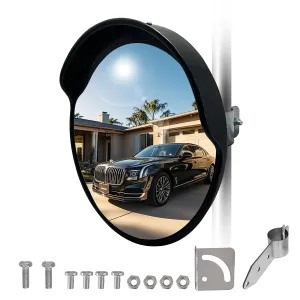 Convex Mirror for Pole - 18" Corner Mirrors for Garage, Warehouse, Blind Spot, Large Security Mirror for Driveway with Flexible PC Lens (18 Inch, Black)