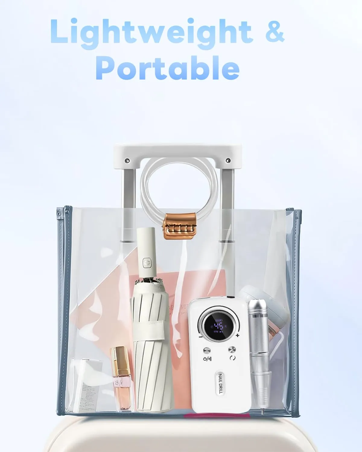 Cordless Nail Drill Professional: 45000 RPM Rechargeable Electric Nail File Kit, Portable & Low Noise for Acrylic, Gel Nails, Manicure & Pedicure - Salon & Home Use