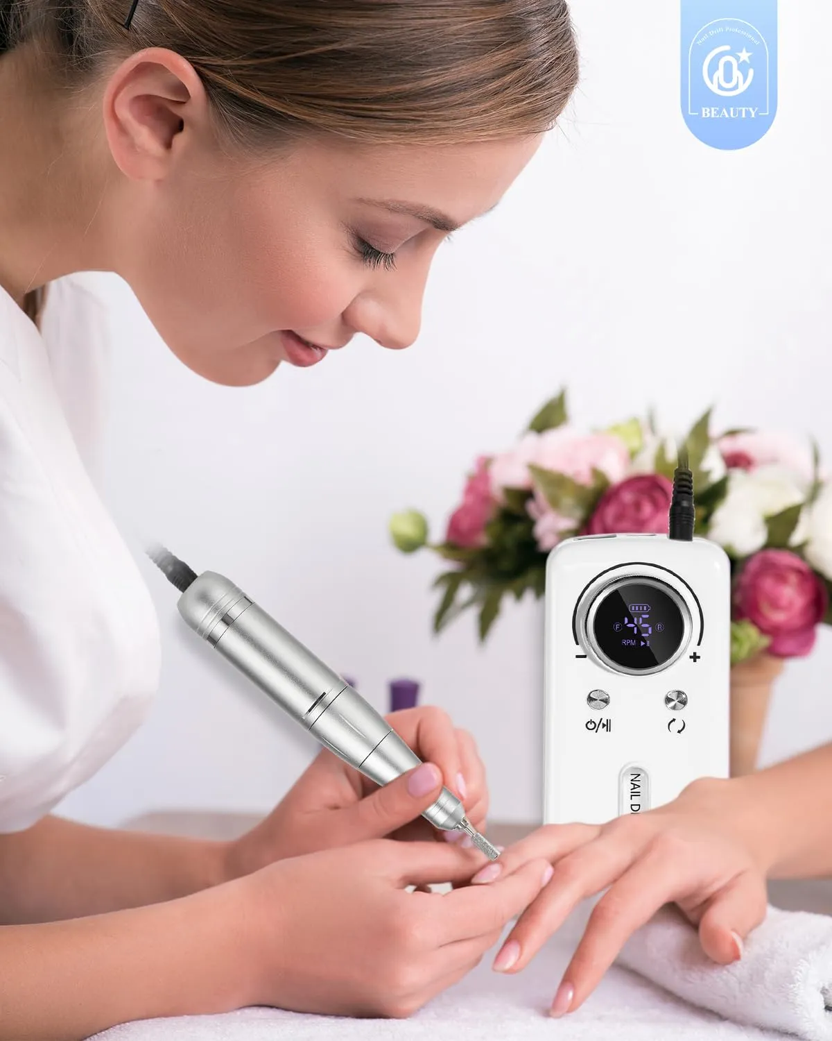 Cordless Nail Drill Professional: 45000 RPM Rechargeable Electric Nail File Kit, Portable & Low Noise for Acrylic, Gel Nails, Manicure & Pedicure - Salon & Home Use