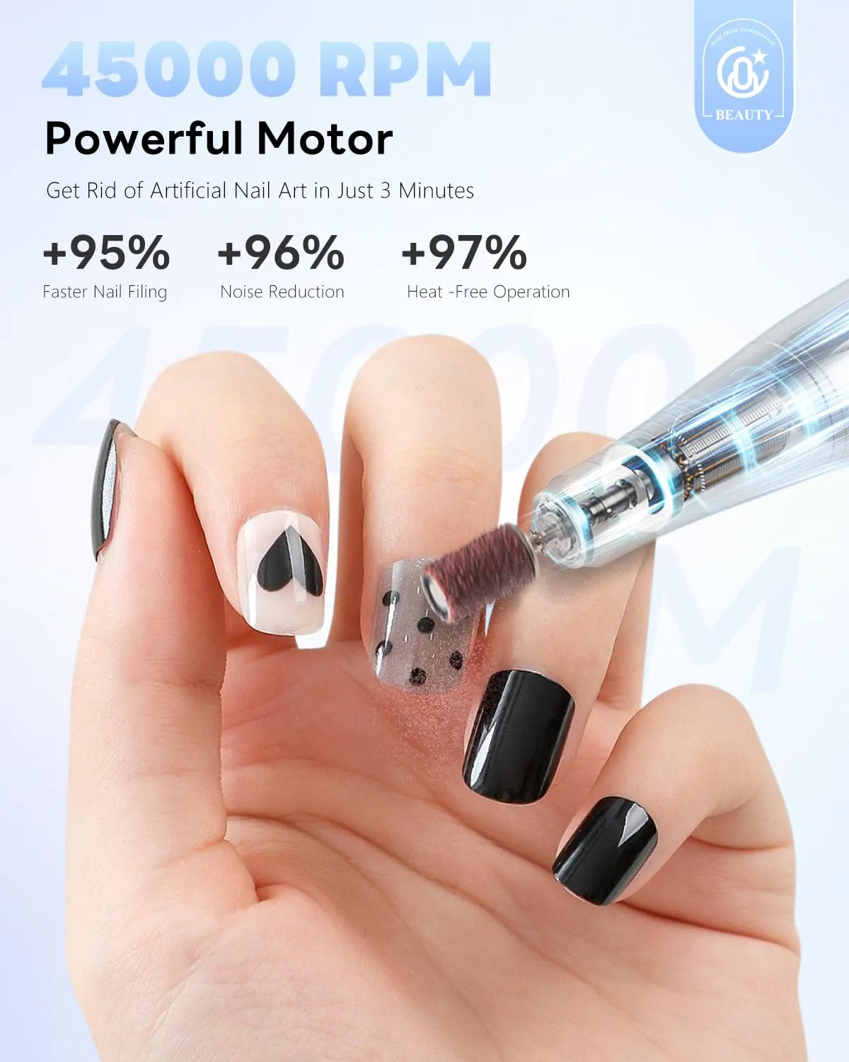Cordless Nail Drill Professional: 45000 RPM Rechargeable Electric Nail File Kit, Portable & Low Noise for Acrylic, Gel Nails, Manicure & Pedicure - Salon & Home Use