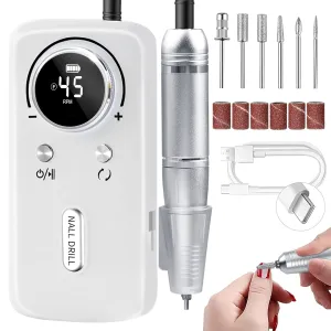 Cordless Nail Drill Professional: 45000 RPM Rechargeable Electric Nail File Kit, Portable & Low Noise for Acrylic, Gel Nails, Manicure & Pedicure - Salon & Home Use