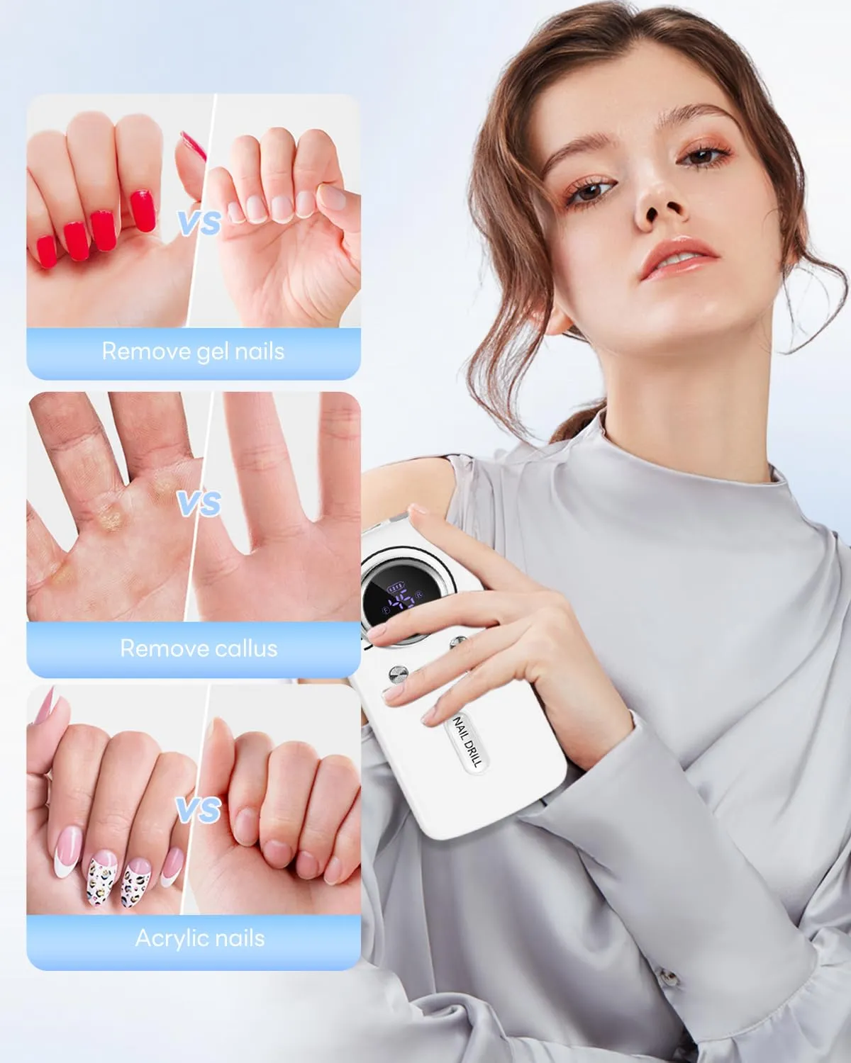 Cordless Nail Drill Professional: 45000 RPM Rechargeable Electric Nail File Kit, Portable & Low Noise for Acrylic, Gel Nails, Manicure & Pedicure - Salon & Home Use