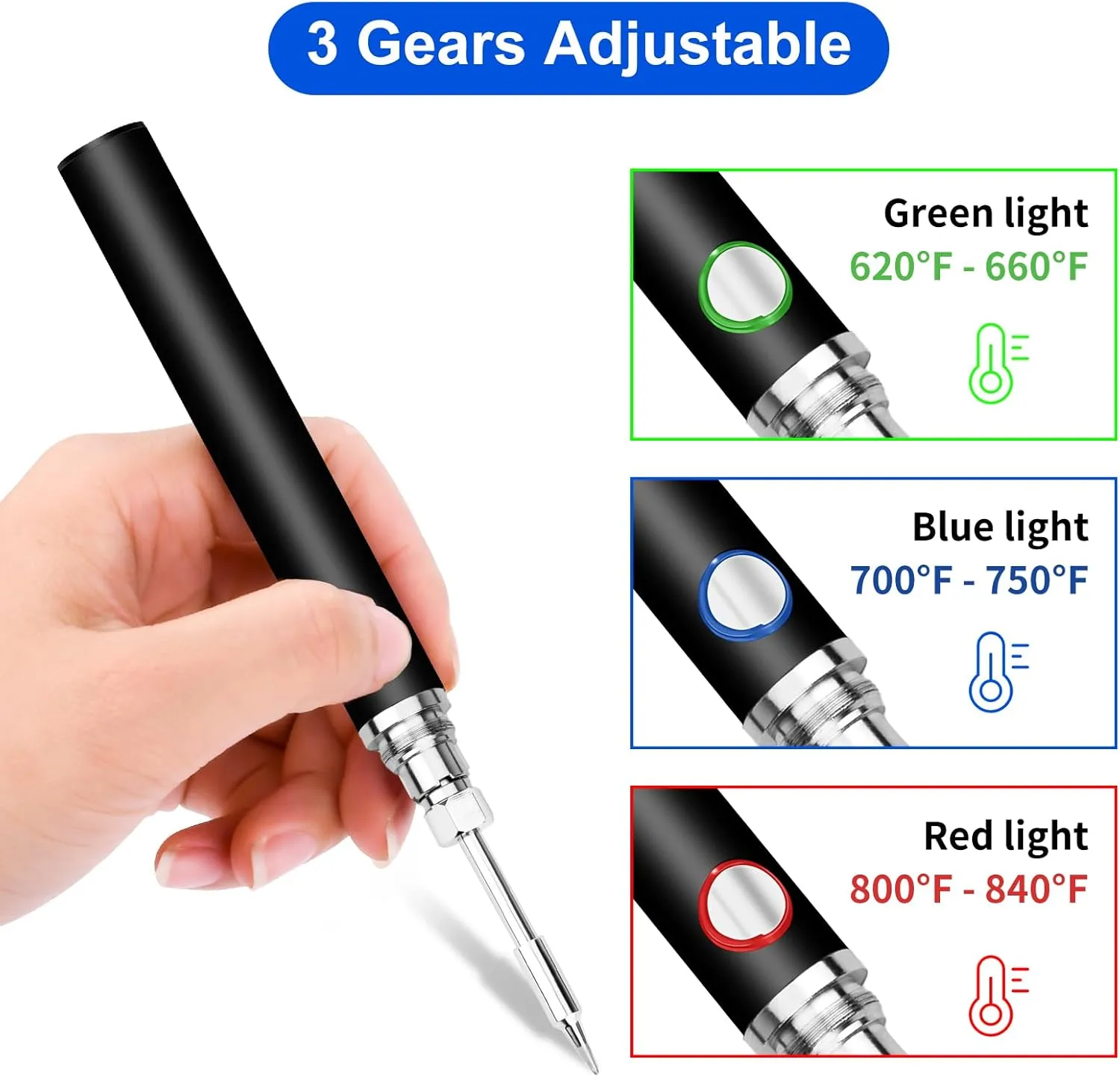 Cordless Soldering Iron Kit, USB Portable Soldering Iron, 3 Temperature Adjustment, 1100mAh Rechargeable Battery for Home Appliance Repair, DIY