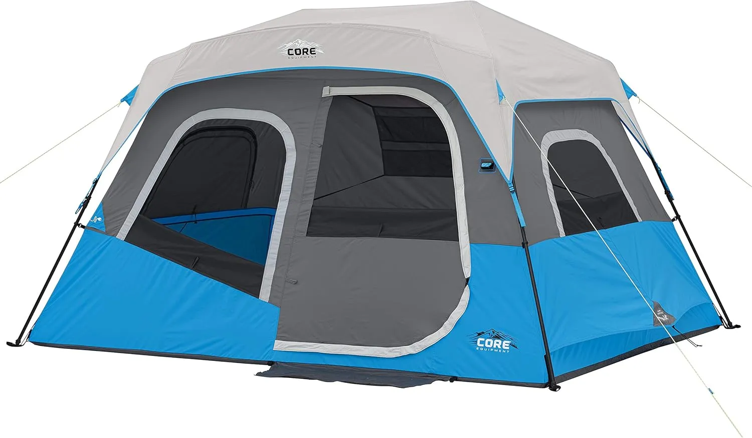 CORE Instant Cabin Tents with LED Lights | 6 Person / 9 Person / 12 Person Family Multi Room Lighted Pop Up Tents for Camping | Included Storage Pockets for Camping Accessories