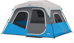 CORE Instant Cabin Tents with LED Lights | 6 Person / 9 Person / 12 Person Family Multi Room Lighted Pop Up Tents for Camping | Included Storage Pockets for Camping Accessories