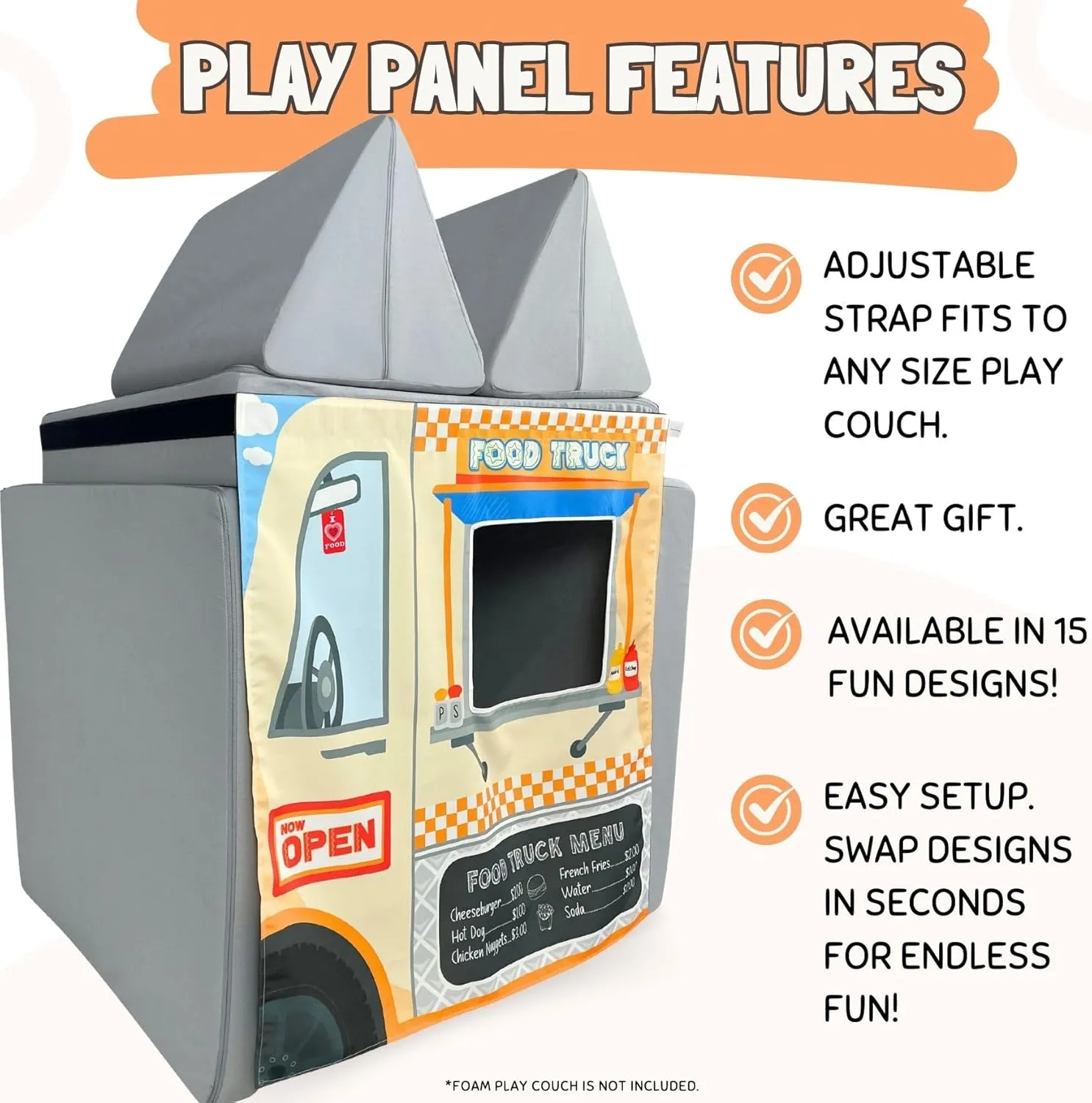 Couch Swag Play Panel for Childrens Foam Sofa Kids Couch (Food Truck)
