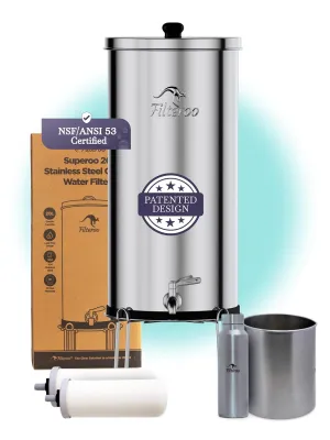 Countertop Gravity Water Filter System - 4.23 Gal/16L | 304 Stainless Steel | Gravity-Fed Water Purifier with 2 Fluoride & Chlorine Reduction Cermaic Cartridges | Also Removes Bacteria & Heavy Metals