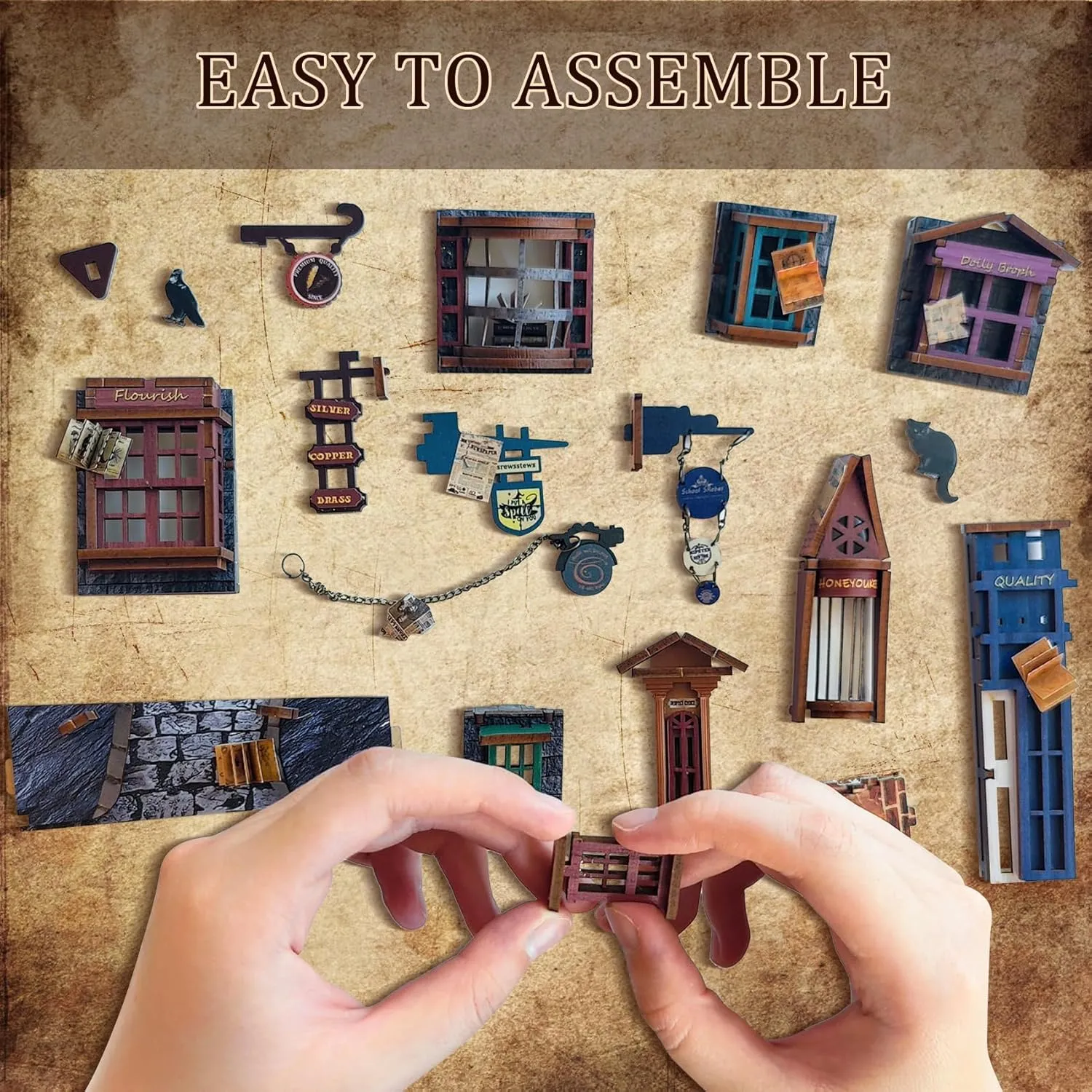CRIOLPO Book Nook Kit-DIY Doll House Wooden Miniature House Kit, Book Nook Miniature Kit for Adults Teens, 3D Wooden Puzzle Bookshelf Insert Kits with Sensor Led Light