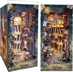 CRIOLPO Book Nook Kit-DIY Doll House Wooden Miniature House Kit, Book Nook Miniature Kit for Adults Teens, 3D Wooden Puzzle Bookshelf Insert Kits with Sensor Led Light