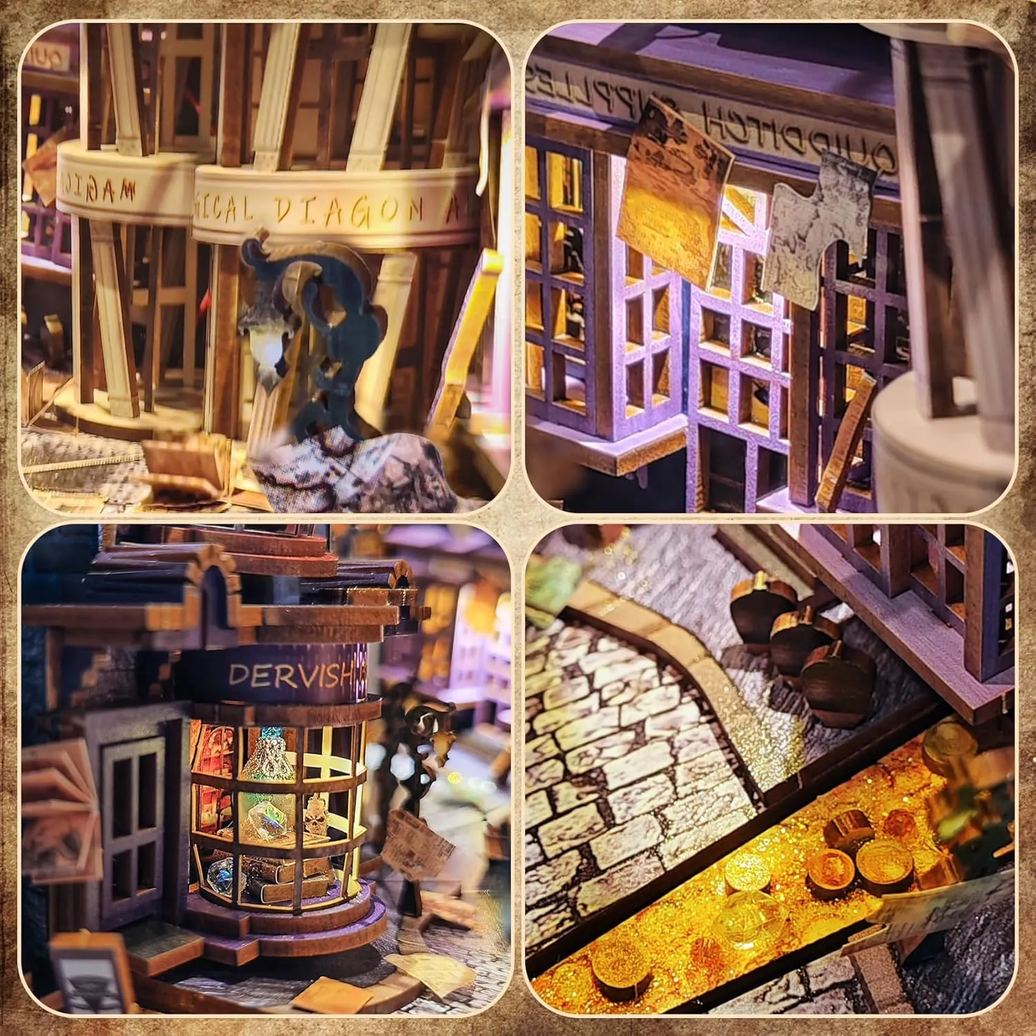 CRIOLPO Book Nook Kit-DIY Doll House Wooden Miniature House Kit, Book Nook Miniature Kit for Adults Teens, 3D Wooden Puzzle Bookshelf Insert Kits with Sensor Led Light