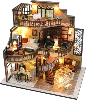 CRIOLPO Miniature House Kit, Wooden Dolls House, DIY Miniature Doll House Kit, Inventive Room with Furniture, Tiny House Making Kit, for Crafting a House Masterpiece - Dreamy Tower