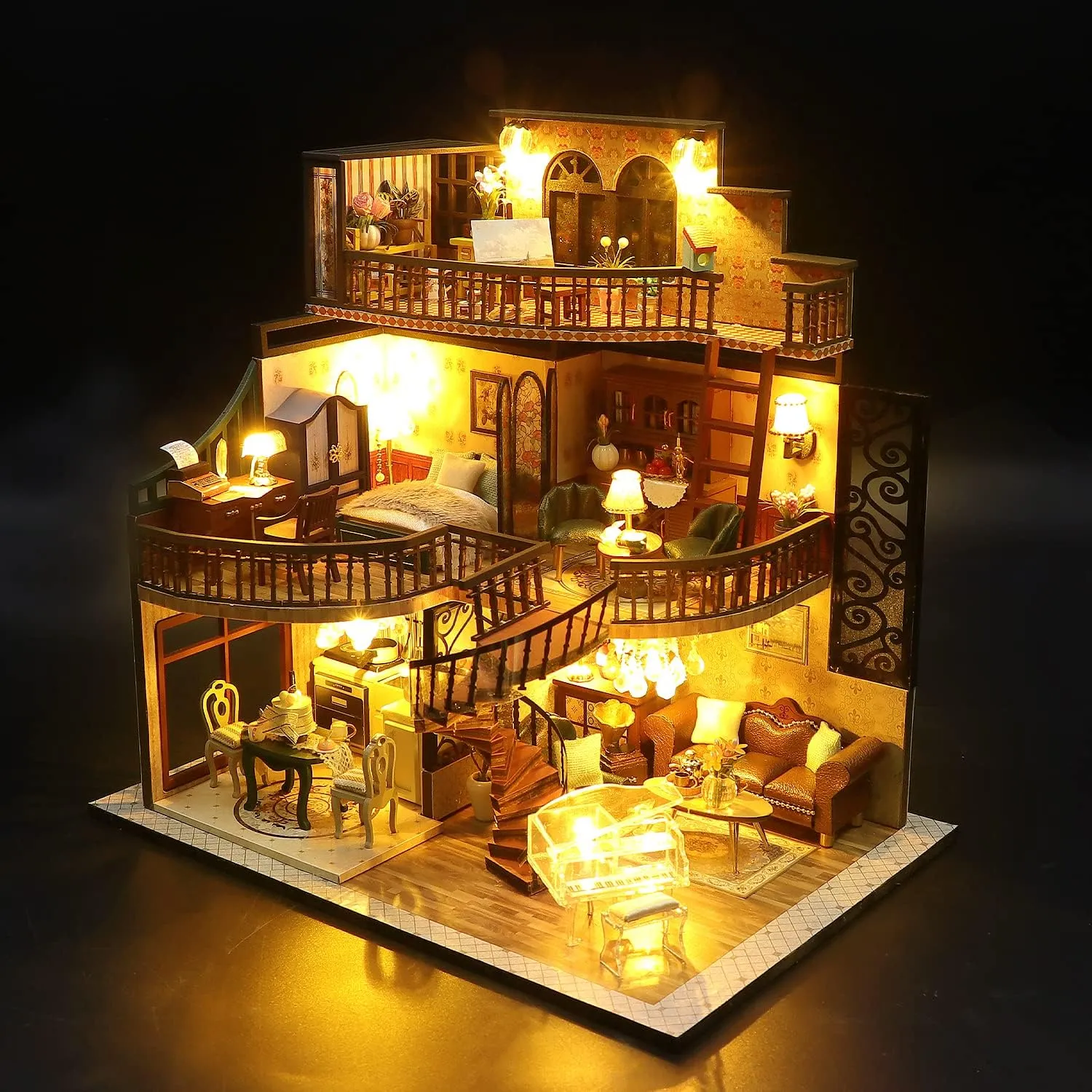 CRIOLPO Miniature House Kit, Wooden Dolls House, DIY Miniature Doll House Kit, Inventive Room with Furniture, Tiny House Making Kit, for Crafting a House Masterpiece - Dreamy Tower