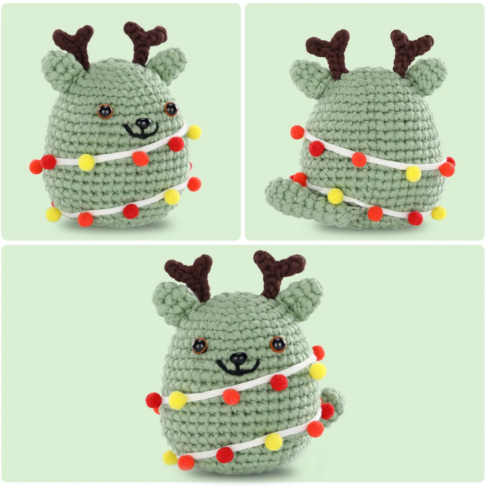 CROCHET BOX Crochet Kit for Beginners——Christmas Tree Green Cat
