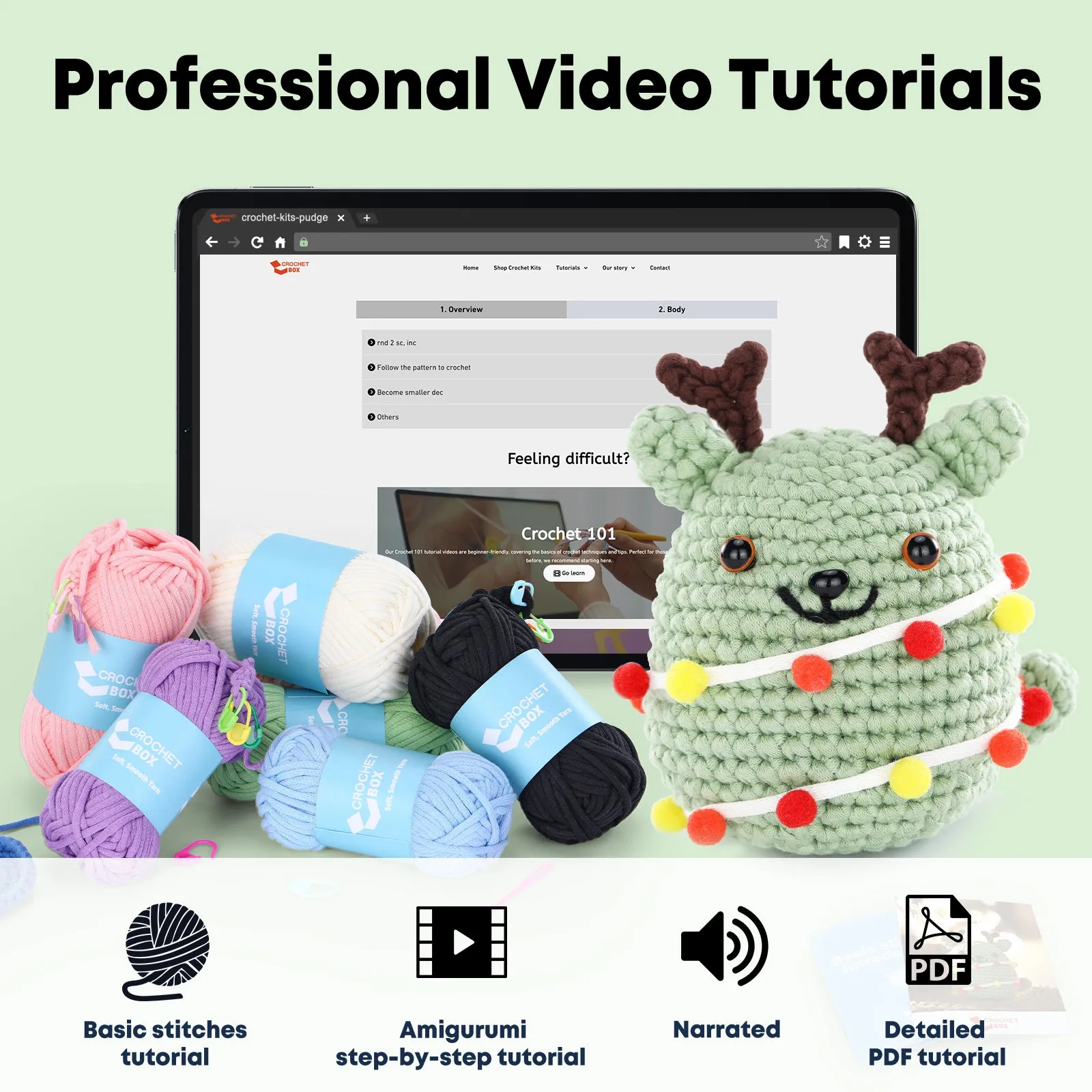 CROCHET BOX Crochet Kit for Beginners——Christmas Tree Green Cat