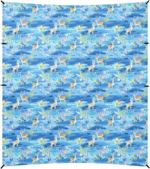 Cute Deer Blue Flowers Foldable Beach Tent UPF50  Protection Water-Resistant Large Sun Shelter with Sandbags and Shovel for Backyard, Grassland, Park