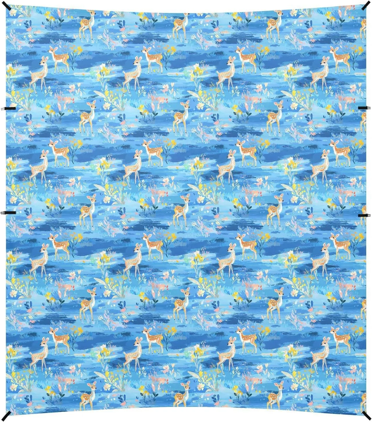 Cute Deer Blue Flowers Foldable Beach Tent UPF50  Protection Water-Resistant Large Sun Shelter with Sandbags and Shovel for Backyard, Grassland, Park
