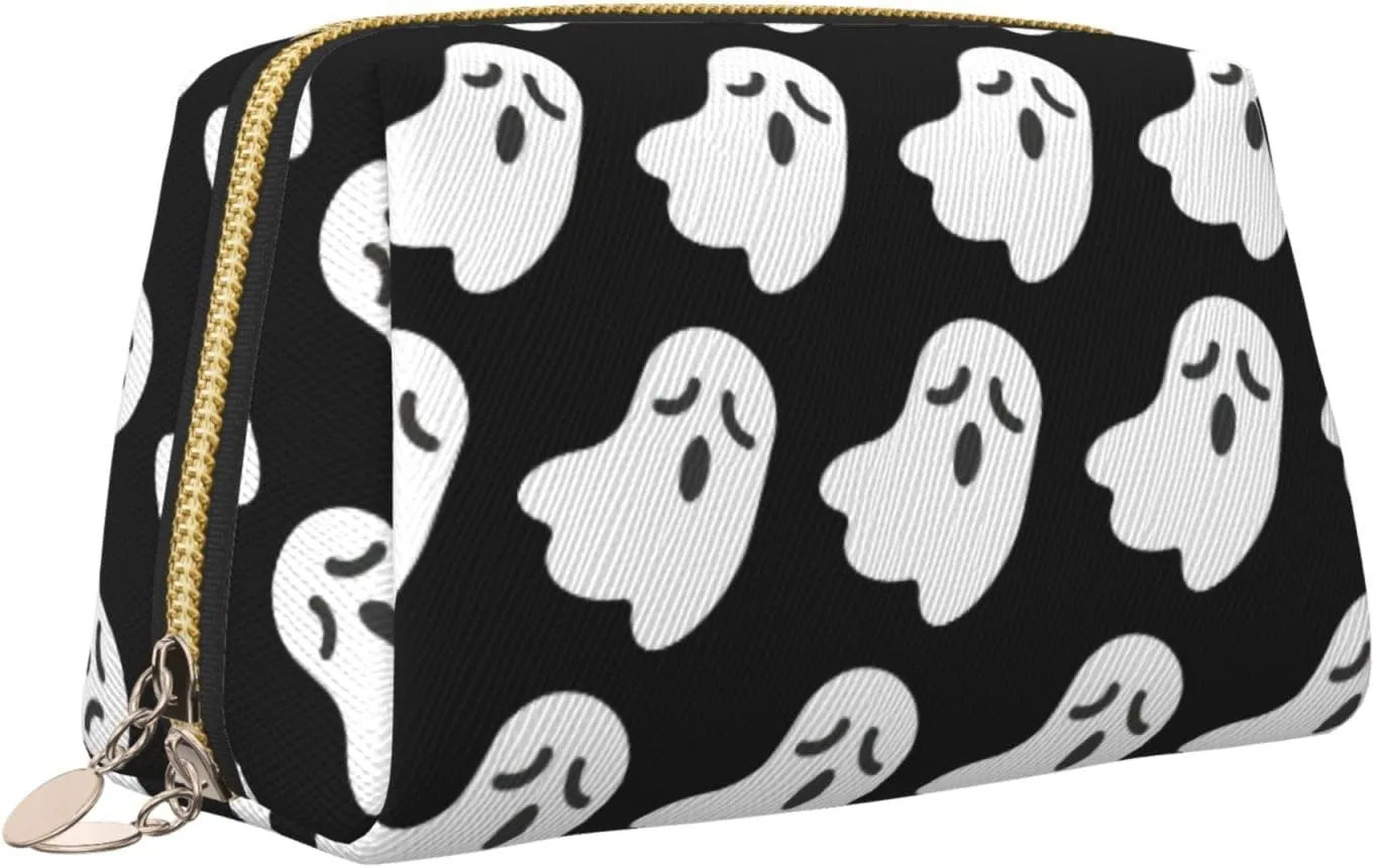 Cute White Ghost Halloween Pattern Travel-Ready Toiletry Bag, Compact Makeup Organizer For Women