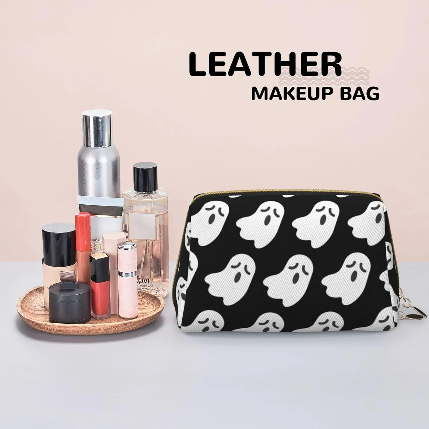 Cute White Ghost Halloween Pattern Travel-Ready Toiletry Bag, Compact Makeup Organizer For Women
