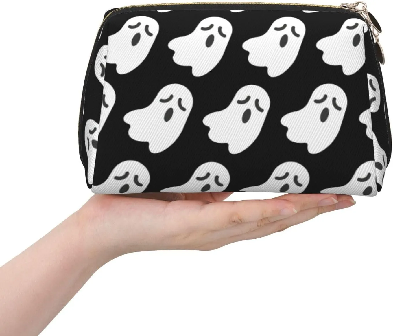 Cute White Ghost Halloween Pattern Travel-Ready Toiletry Bag, Compact Makeup Organizer For Women