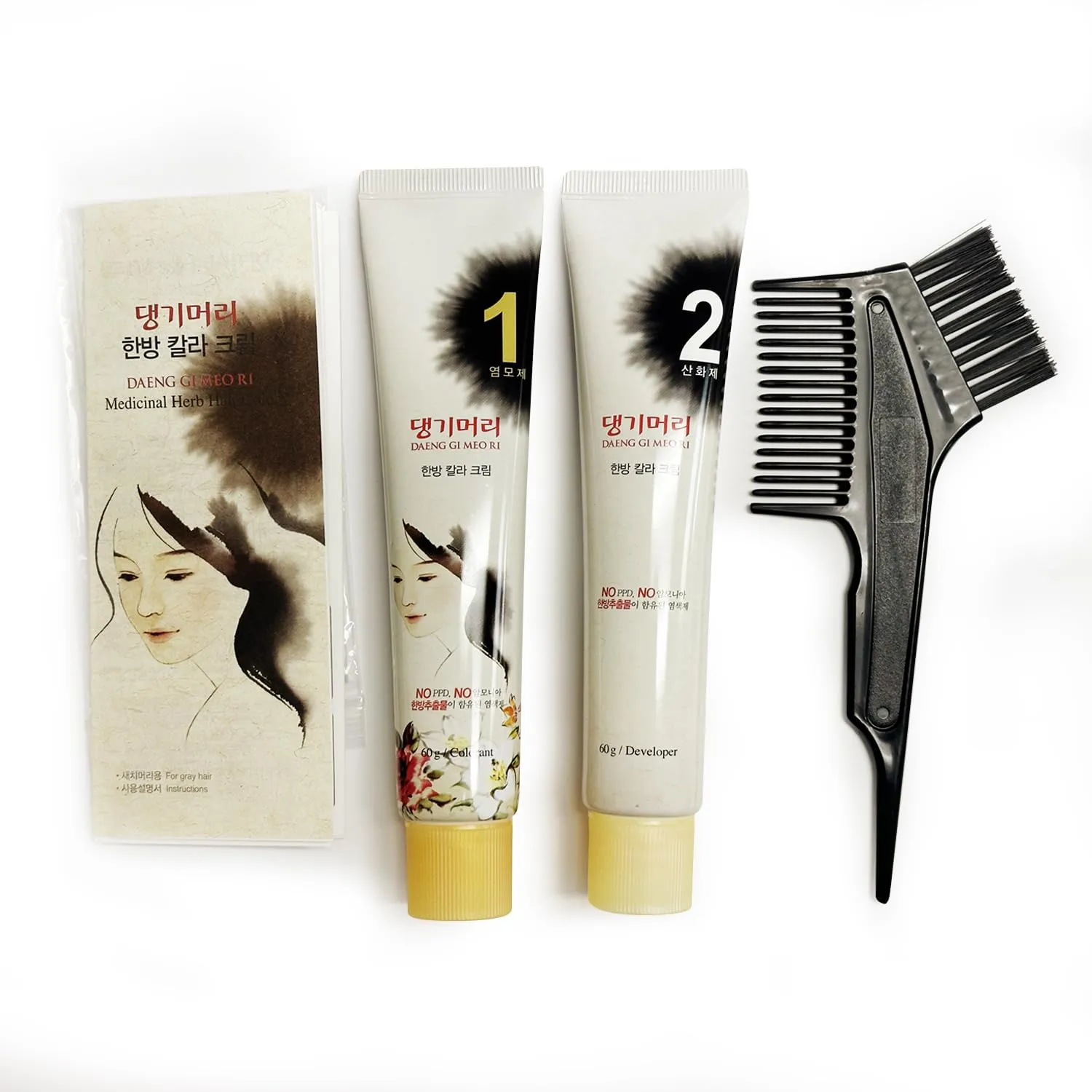 Daeng Gi Meo Ri – Korean Herbal Hair Dye Color Cream [Light Brown] (3 PACK) - PPD-Free Gray Coverage, Hair Protection, High-Keratin Formula, 5 Oz