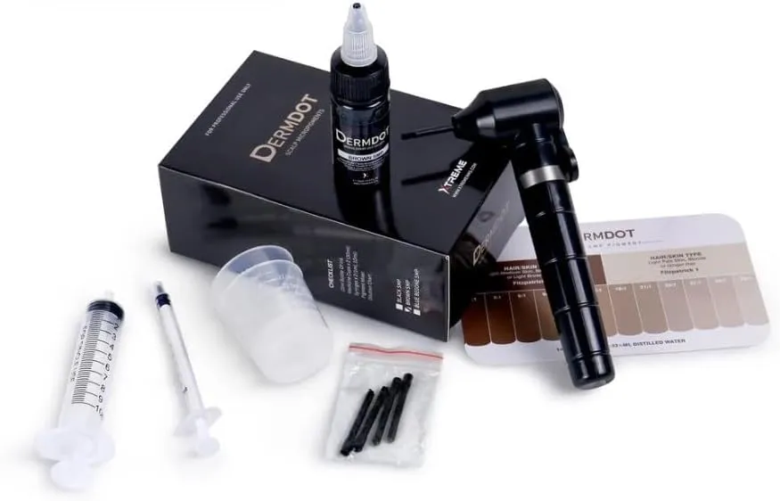 Dermdot SMP Pigment & Needle Kit – Scalp Micropigmentation Ink, Superior Retention, 15ml for 50  Treatments, Includes 20 Sterile Needles, Mixer, Syringes & More, Brown