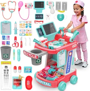 Doctor Kit for Kids – Pretend Play Doctor Set with Mobile Cart and Realistic Accessories - Medical Play Set Toy for Boys Girls - Kids Doctor Kit for 3 4 5 6 7 8 9 Year Old, Birthday