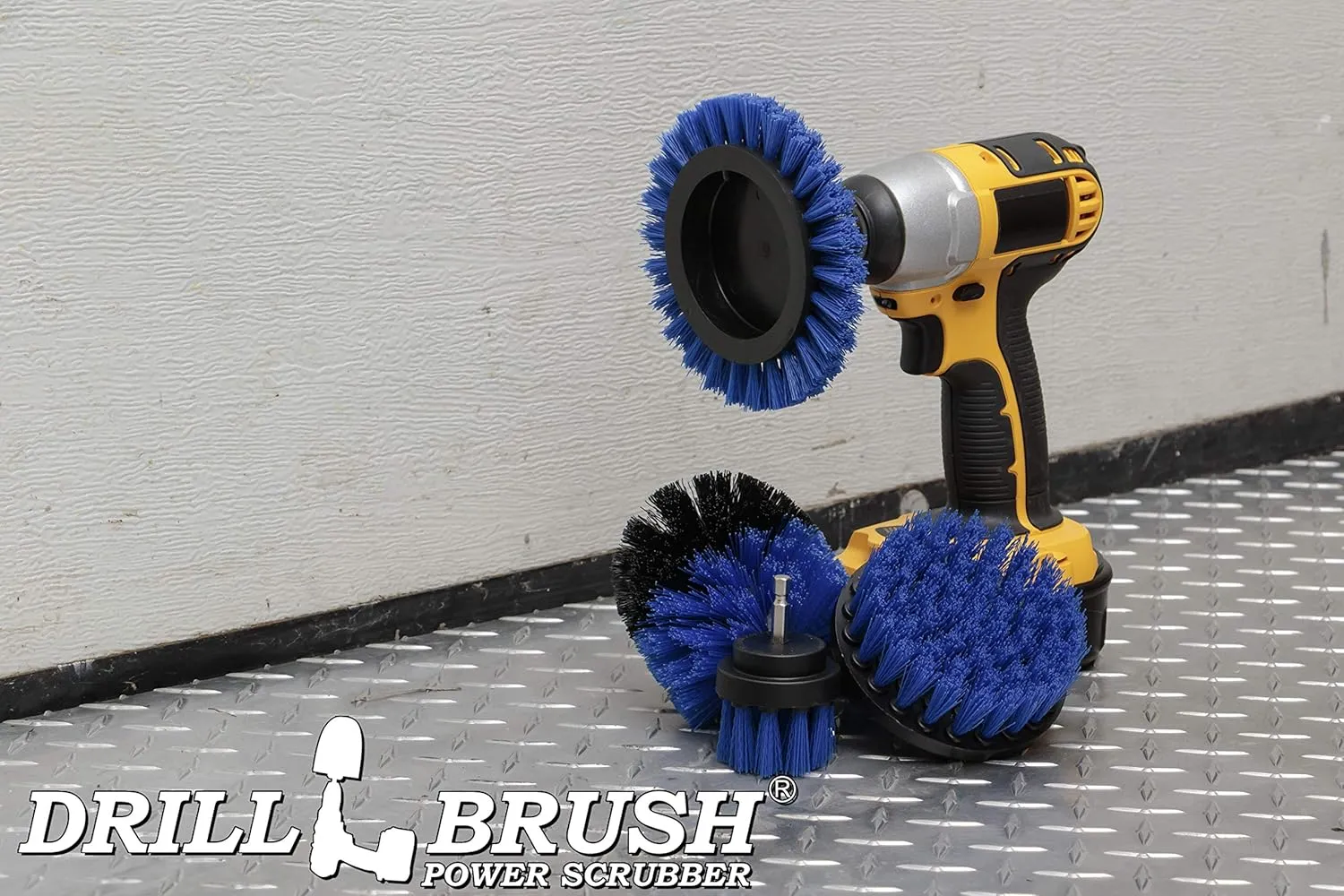 Drillbrush Blue – Boat Cleaning Drill Brush Attachment Set – Aluminum - Wood - Personal Watercraft Detailing - Fiberglass Hull Cleaning Kit - Kayak Accessories - Deck Brush