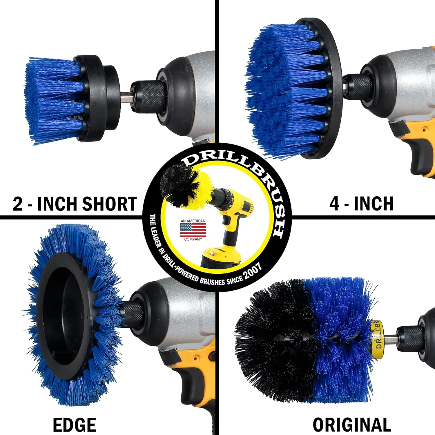 Drillbrush Blue – Boat Cleaning Drill Brush Attachment Set – Aluminum - Wood - Personal Watercraft Detailing - Fiberglass Hull Cleaning Kit - Kayak Accessories - Deck Brush
