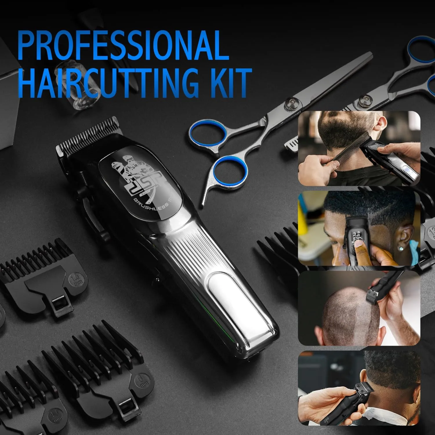DSP Professional Hair Clipper for Men, Brushless Motor with 4CR DLC Ceramic Blade, Rechargeable Cordless Hair Cutting Kit- Gift for Men (Silver)