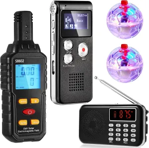 Dunzy 5 Pcs Ghost Hunting Equipment Kit Ghost Hunting Box with 1 Emf Meter 2 LED Balls and 1 Digital Voice Recorder Paranormal Equipment Emf Meter Detector for Home Outdoor