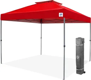 E-Z UP Patriot ONE-UP Technology Vented Shelter, 10' x 10', Red Top, Grey Frame