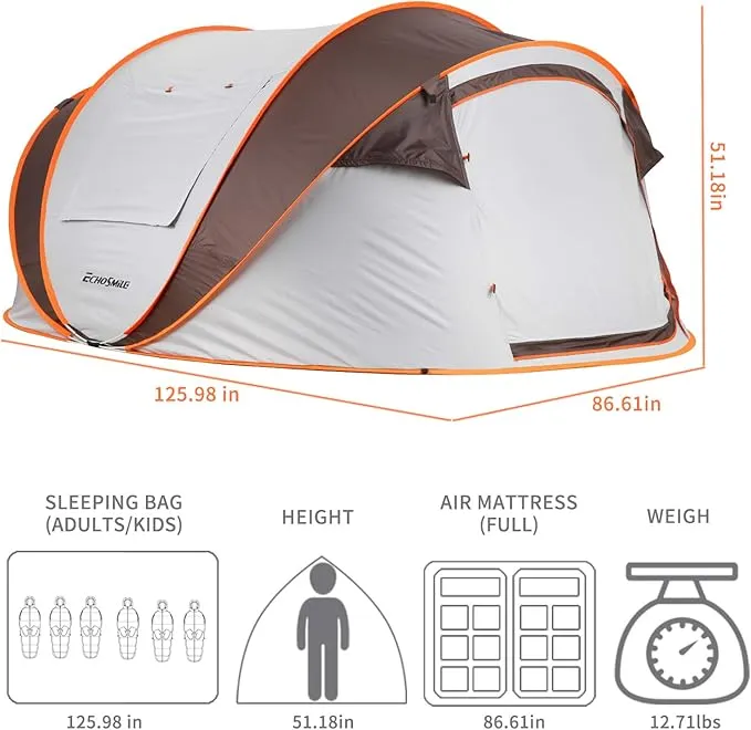 EchoSmile Camping Instant Tent, 2/4/6/8/10 Person Pop Up Tent, Water Resistant Dome Tent, Easy Setup for Camping Hiking and Outdoor, Portable Tent with Carry Bag, for 3 Seasons…