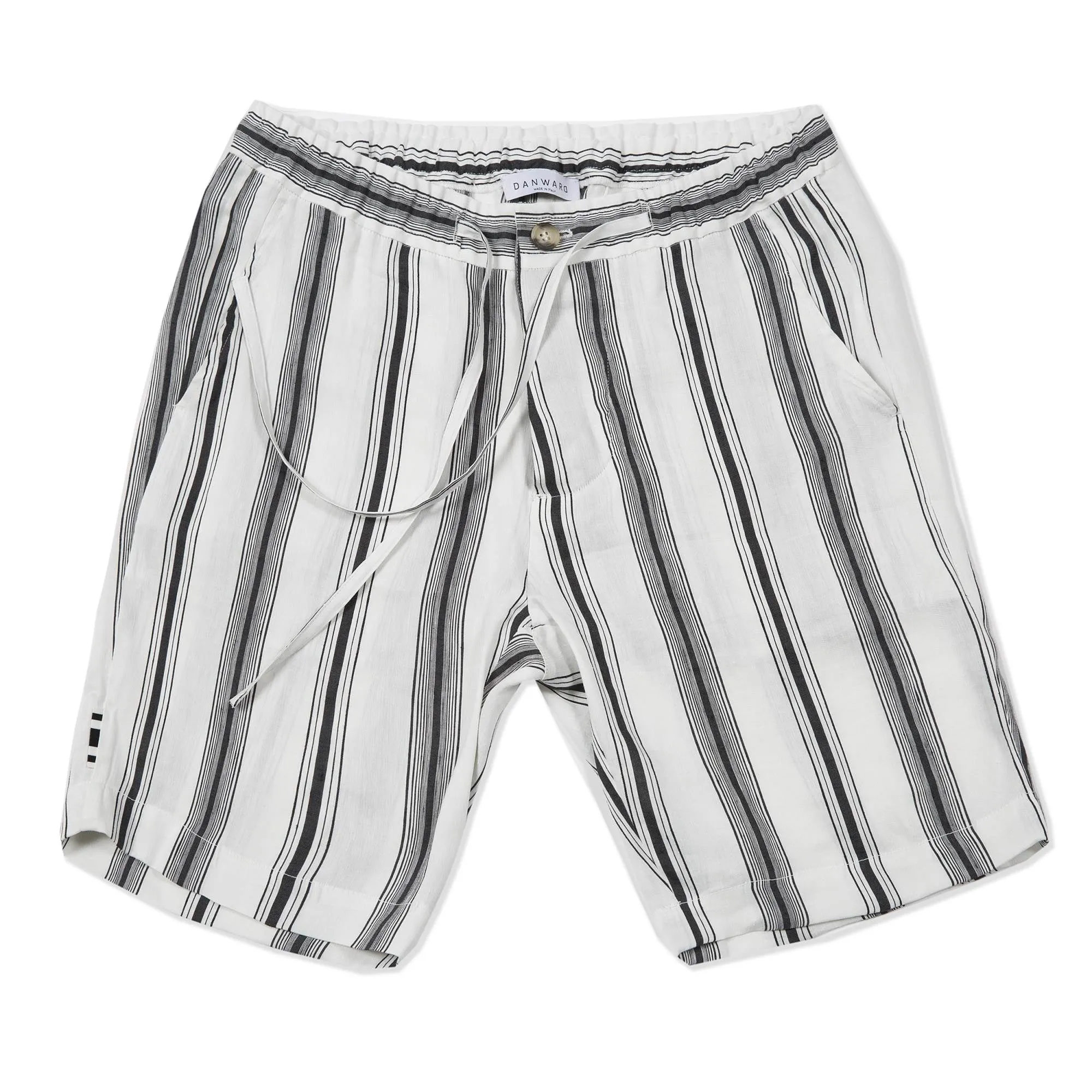 ELASTICATED LINEN AND SILK STRIPED SHORT WITH DRAWSTRING