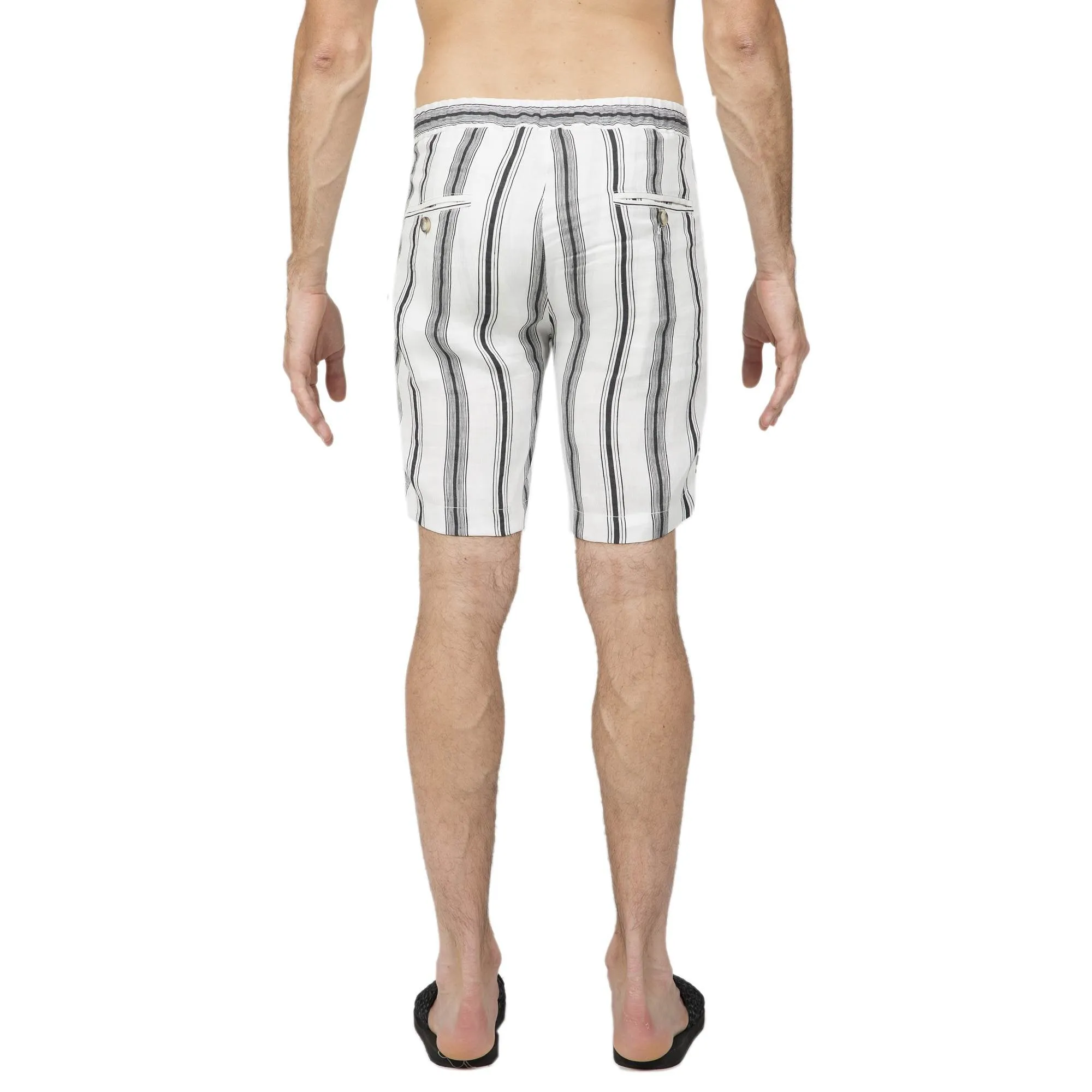 ELASTICATED LINEN AND SILK STRIPED SHORT WITH DRAWSTRING
