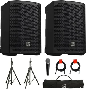 Electro-Voice EVERSE 8 8" Powered Loudspeaker with Bluetooth, Black (Pair) Bundle 2X TSS-1 Stands & Carrying Bag, Superlux Vocal Microphone, and 2X XLR-XLR Cable