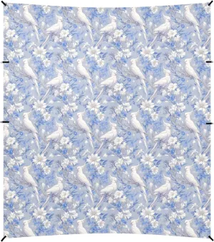 Elegant White Parrot Flower Blue Foldable Beach Canopy UPF50  Protection Waterproof Sun Shade with Sand Shovel for Camping, Fishing, Backyard Fun