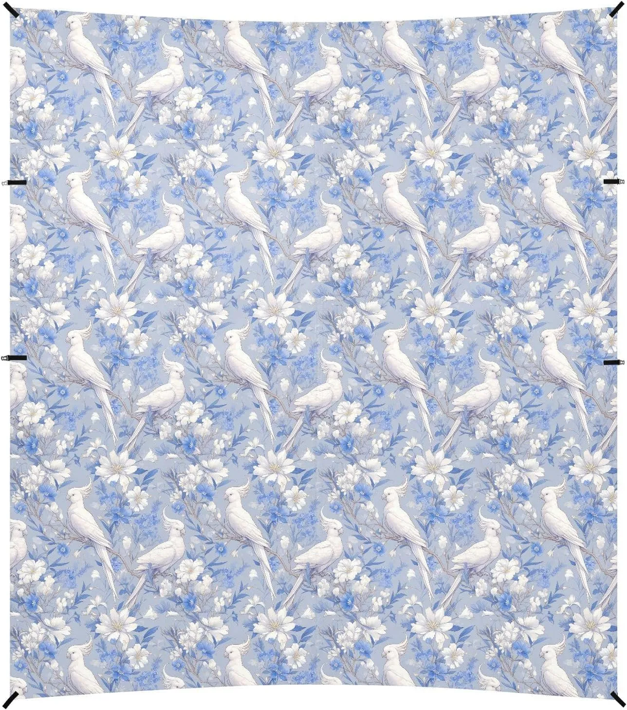 Elegant White Parrot Flower Blue Foldable Beach Canopy UPF50  Protection Waterproof Sun Shade with Sand Shovel for Camping, Fishing, Backyard Fun