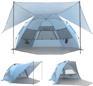 Elegear Beach Tent With 360 Removable Canopy, 4-6 Person Pop Up Sun Shade Shelter, UPF 50  Automated Installation Double Silver Coating Portable Lightweight Cabana