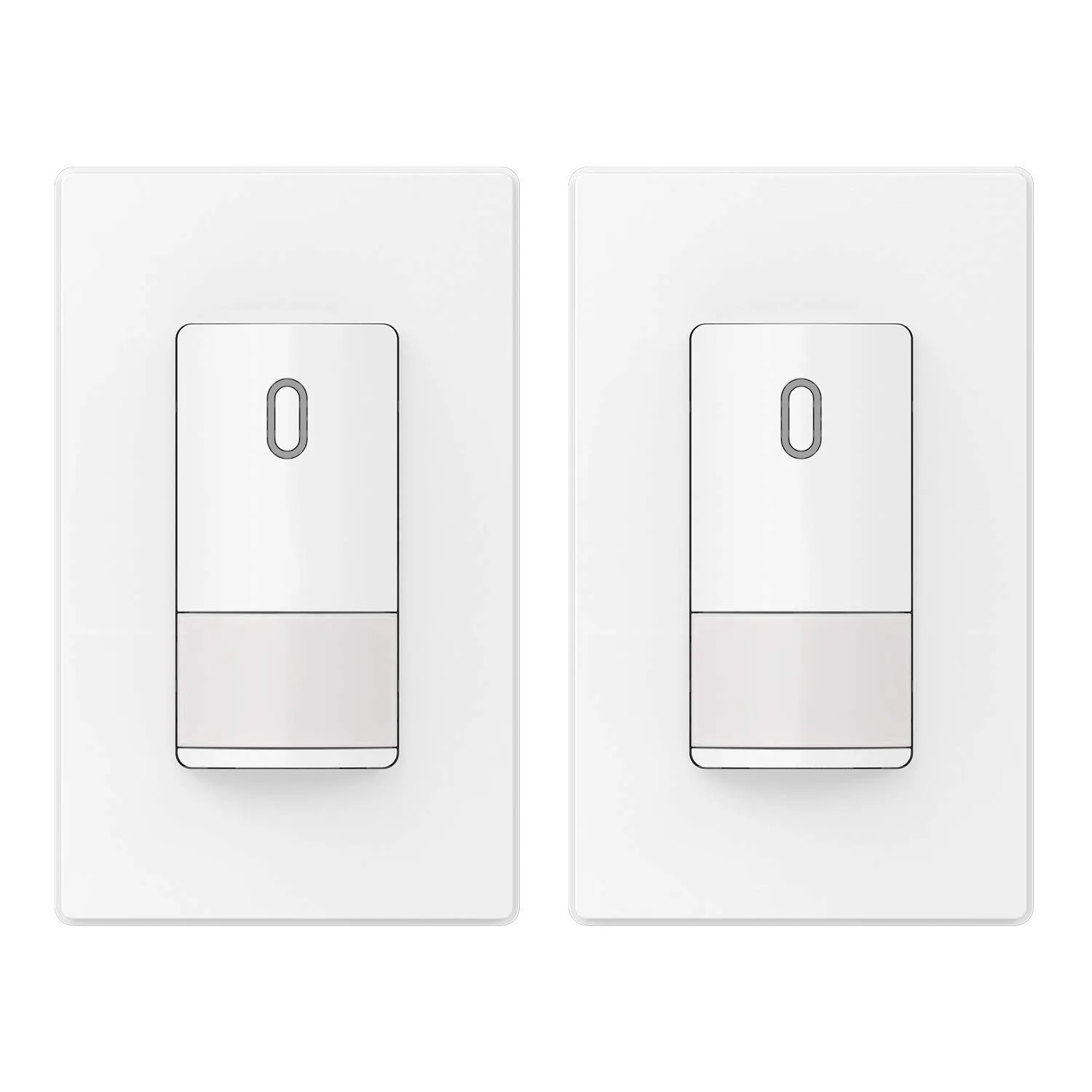 ELEGRP Single Pole Occupancy Motion Sensor Light Switch, PIR Infrared Motion Activated Switch, Need Grounding Wire, No Neutral Wire, for CFL/LED/Incandescent, with Plate, UL(2 Pack, Matte White)