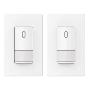 ELEGRP Single Pole Occupancy Motion Sensor Light Switch, PIR Infrared Motion Activated Switch, Need Grounding Wire, No Neutral Wire, for CFL/LED/Incandescent, with Plate, UL(2 Pack, Matte White)