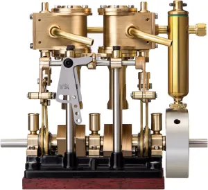 Engine Model Kit That Works, Vertical Two-Cylinder Reciprocating Steam Engine Model with Oil Cup Support Forward and Reverse Rotation for 80-120CM Steam Model Ship (Boiler Not Included)