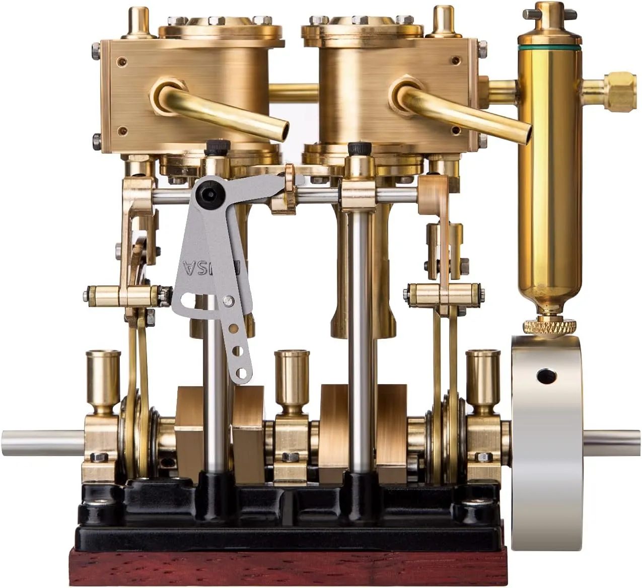 Engine Model Kit That Works, Vertical Two-Cylinder Reciprocating Steam Engine Model with Oil Cup Support Forward and Reverse Rotation for 80-120CM Steam Model Ship (Boiler Not Included)